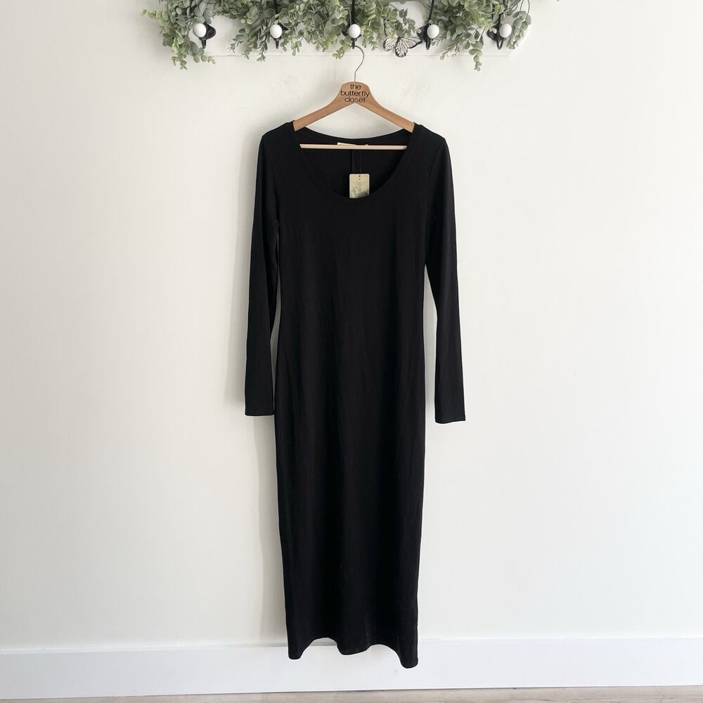 new Peruvian Connection Black Stretchy Long Sleeve Maxi Dress Size S gg-8058